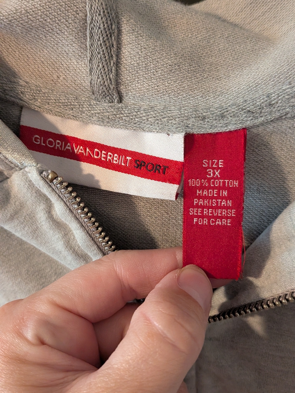 Gloria Vanderbilt Light Gray Zip-Up Hoodie